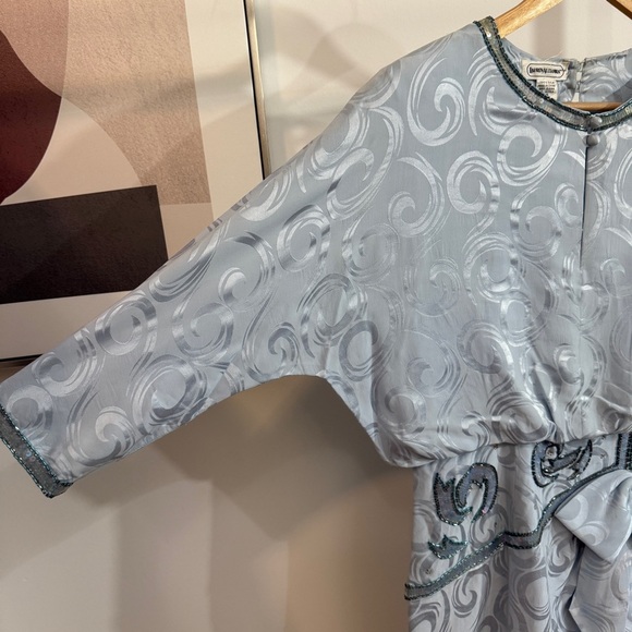 Lauren Alexander Flapper Gatsby Sequin Silk Brocade Midi Dress Light Blue 10 - Picture 3 of 16